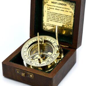 SARA NAUTICAL Antique Brass Sundial Compass and Sundial Clock in Gift Box